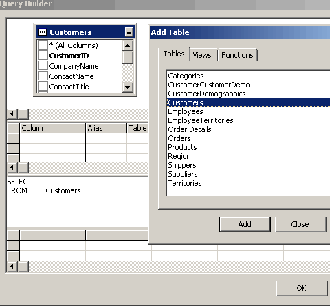 Adding table to Query Builder