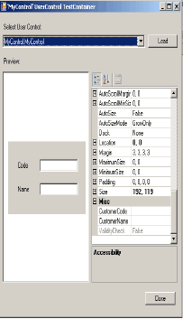 user control TestContainer dialog